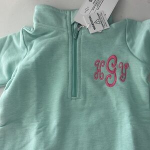 Kids Mint Green Quarter-Zip Sweatshirt with Pink Monogram